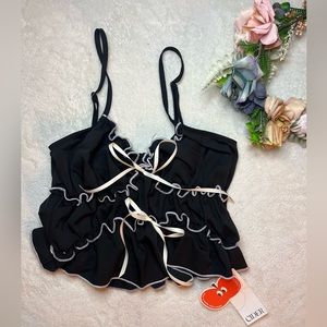 Cider - Contrasted Trim Knotted Tank Top - Small - Bows - Ruffled